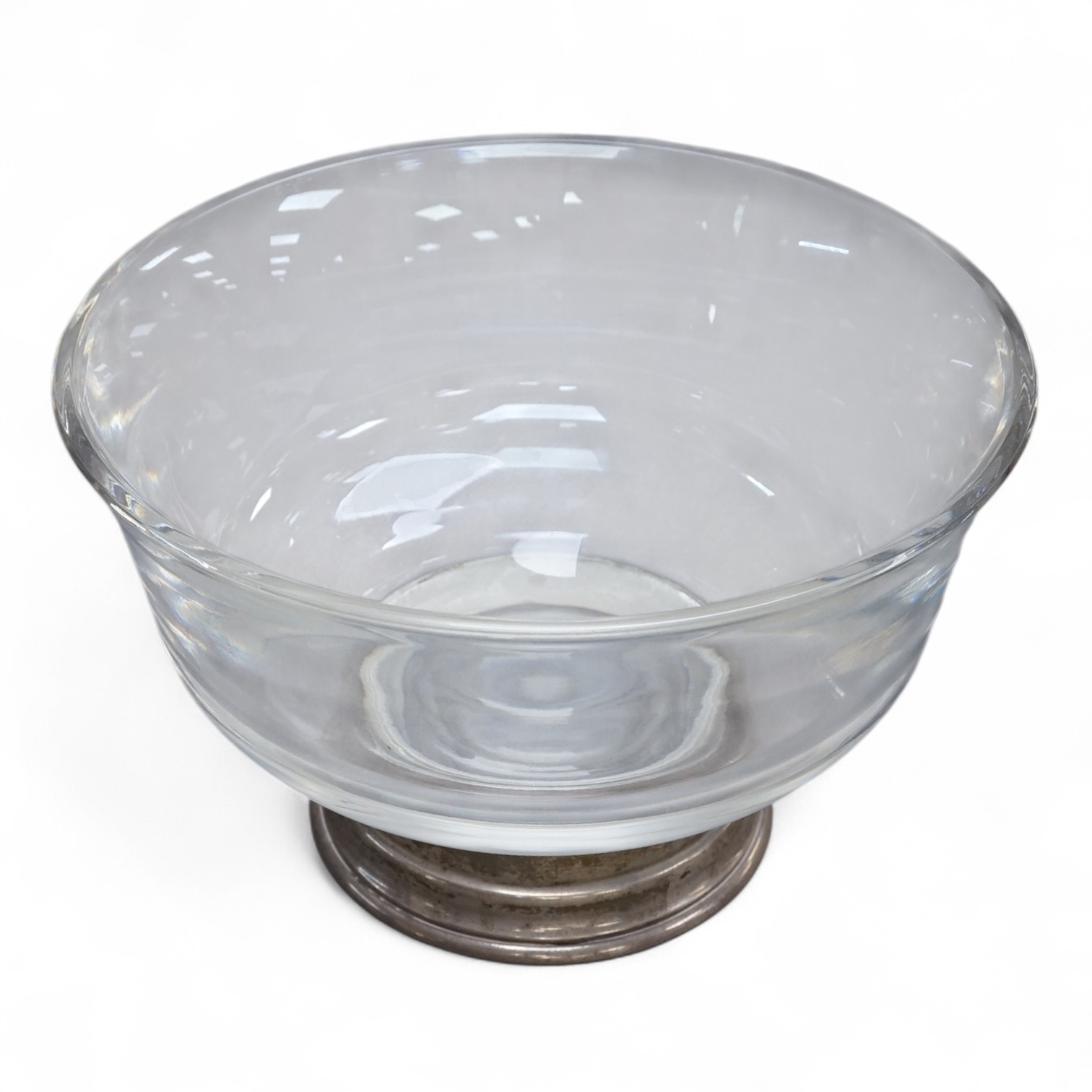 A modern silver footed circular glass bowl, M C Hersey & Son Ltd, London, 2000, diameter 19.1cm.